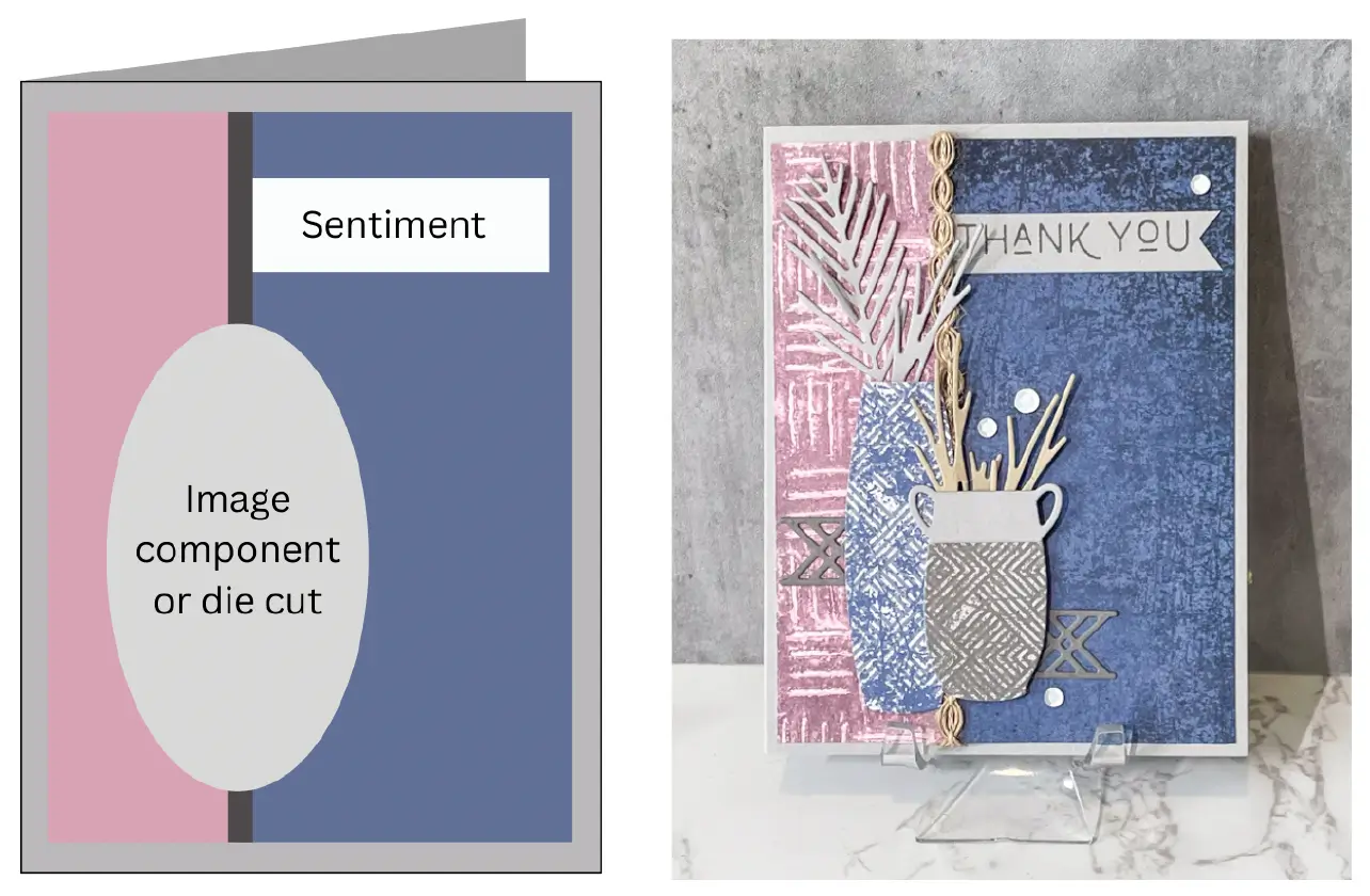 Blue and pink thank-you greeting card layout